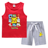 Children Pokemon Pikachu Tshirts & Shorts Summer Vest Middle Pants Sports Casual Thin Two Pieces