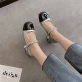 Nude Pumps Block Heel Mary Jane Shoes Chunky Heel Shoes