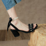 Nude Wide Fit Block Heels Bowknot High Heel Sandals