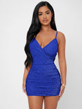 Women Exotic Dresses Sexy Deep V Pleated Slim Dress
