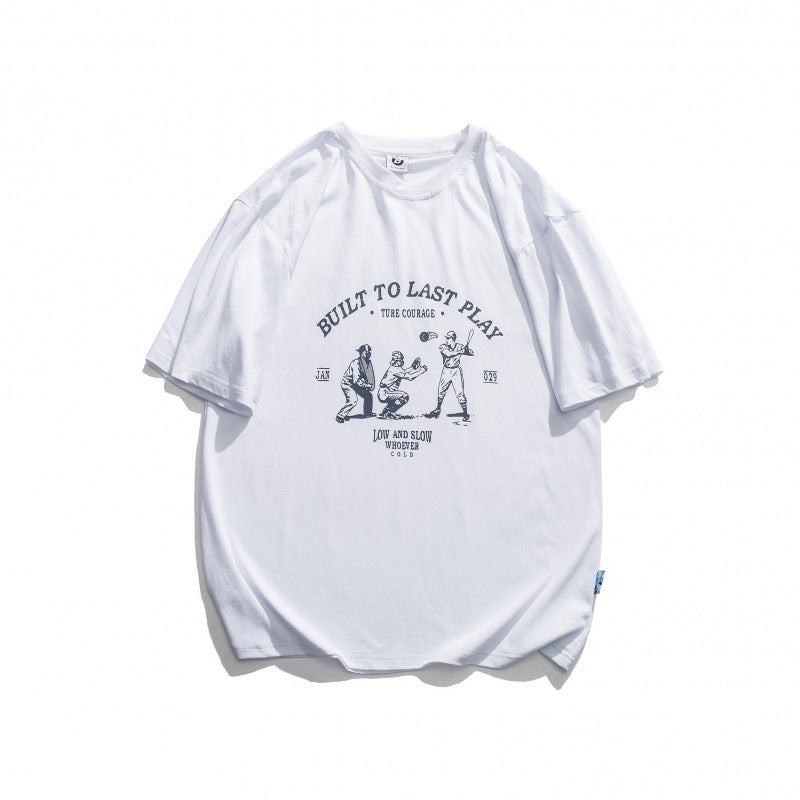 Baseball T Shirt Summer Letter Baseball Printed Loose Short Sleeve T-shirt Male Half Sleeve Top