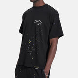 Present T Shirt Color Splash-Ink Letter Printing Loose Heavy Couple