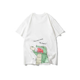 Men's T-shirt Summer Short-Sleeved Men's T-shirt Hong Kong Style Fashion All-Match Loose Cartoon Dinosaur Printed Top