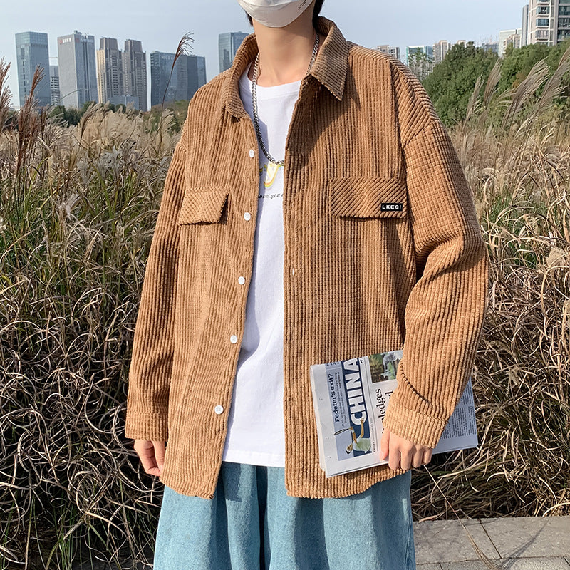 Corduroy Patch Jacket Vintage Corduroy Shirt Men's Loose Casual