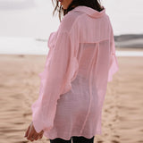 Women Bohemian Shirts Women's Summer Casual Long Sleeve Cotton Linen Shirt