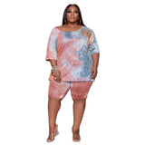 Women Plus Size Co-Ords Camouflage Tie-Dye Printing Fashion Casual Two-Piece Suit