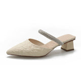 Nude Block Heel Sandals Rhinestone Sandals