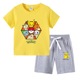 Children Pokemon Pikachu Tshirts & Shorts Cotton Short Sleeve Shorts Two Pieces Sports Loose