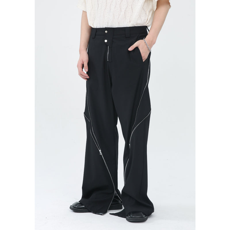 Men Suit Pants Zipper Design Split Slightly Pull Vertical Suit Pants