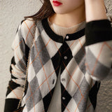 Preppy Aesthetic Outfits Plaid Vintage Knitted Cardigan Sweater Women's Fashion Small Coat Women