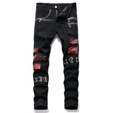 J Shaped Jeans Youth League Men's Patchwork Assorted Colors Micro-Elastic Rivet Straight-Leg Denim