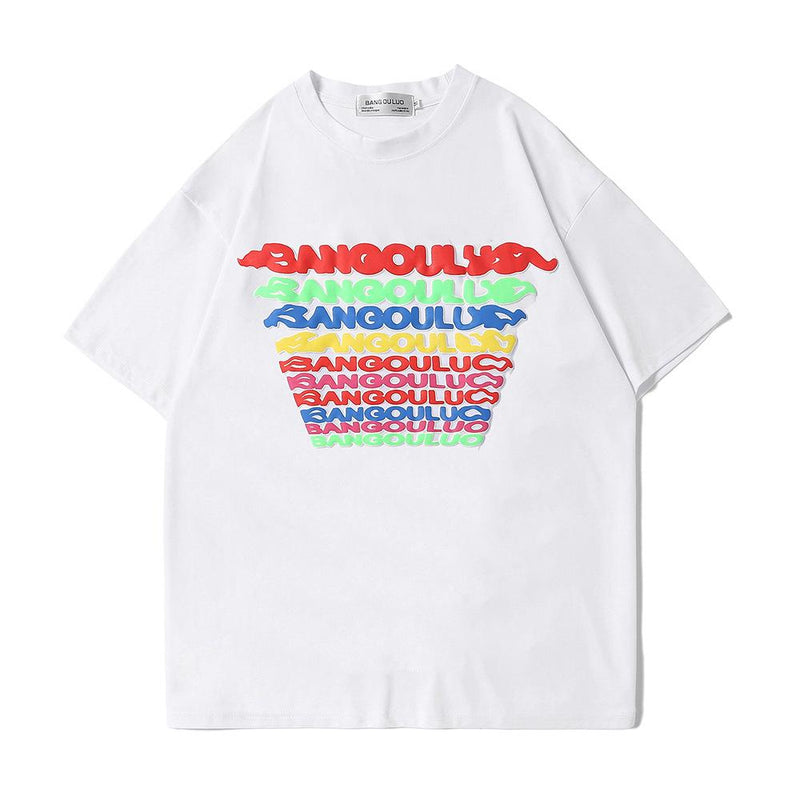 Men T Shirt Summer Casual Tops Letter Print Short-Sleeve T-shirt Men's Fashion Brand round Neck Half Sleeve Trendy Loose Pullover