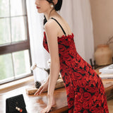 Women's cottagecore Dress French Style Vintage Floral Strap Dress Women's Summer Seaside Vacation