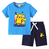Children Pokemon Pikachu Tshirts & Shorts Cotton Children Short Sleeve Shorts Two Pieces