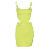Women Top & Skirt 2 Piece Set Summer Spaghetti Straps Midriff-Baring Vest Hip Split Skirt Suit