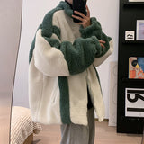 Men's Autumn Winter Coat Color Stitching Stand-Collar Loose Cotton Coat