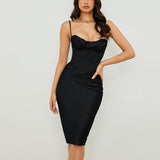 Bella Hadid Dress Satin Fishbone Pleated Suspender Dress