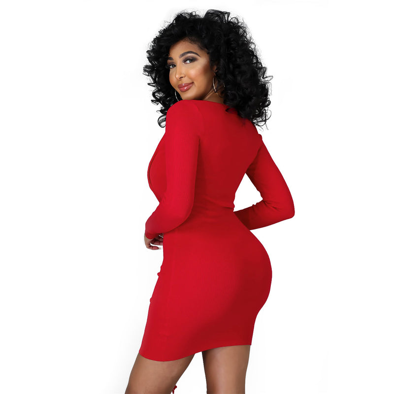 Autumn Thread Eyelet Lace-up Slim-Fit Sexy Dress