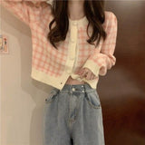 Preppy Aestitic Outfits Short Plaid Long Sleeve Sweater