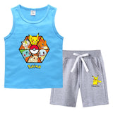 Children Pokemon Pikachu Tshirts & Shorts Summer Vest Middle Pants Sports Casual Thin Two Pieces