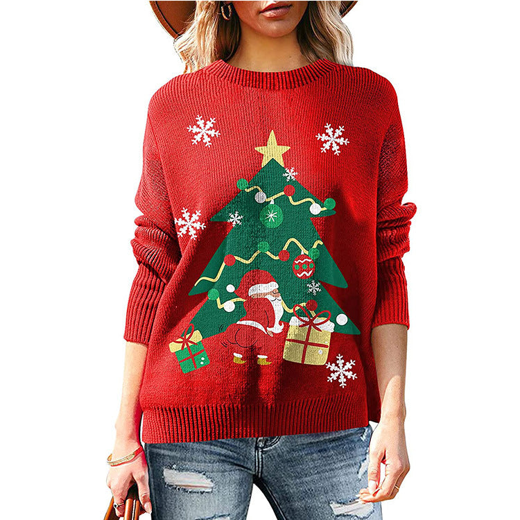 Ugly Christmas Sweater Autumn Winter Red Women's Knitwear