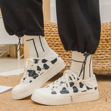 Cow Print Hey Dude Shoes Big Head Canvas Shoes for Women Platform White Shoes