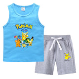 Children Pokemon Pikachu Tshirts & Shorts Vest Middle Pants Sports Casual Thin Two Pieces