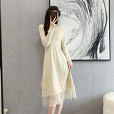 Fairy Dress Fall plus Size Lace Fairy Dress Female Base Sweater Dress