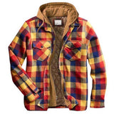 Mens Flannel Jacket with Hoodie Thickened Cotton-Padded Coat Printing Hooded Hooded Jacket Coat Shirt Men