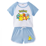Children Pokemon Pikachu Tshirts & Shorts Short Sleeve T-shirt Shorts Casual Sports Two Pieces