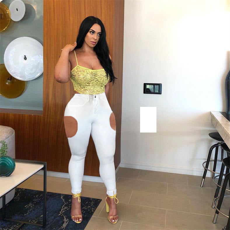 Women Plus Size Jeans High Waist Ripped Denim Pencil Pants