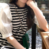 Black and White Dress Summer Black and White Striped Short Sleeve Knitted Dress
