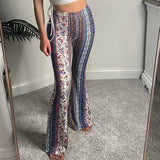 Women Bohemian Pants Printed Flared Leggings