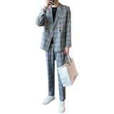 Seersucker Suit Leisure Suit Coat Top Plaid Single Breasted Two-Piece Set Men's Clothing