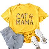Boy Mama T Shirts Cat Mama Leopard Print Letter Print T-shirt