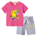 Children Pokemon Pikachu Tshirts & Shorts Short Sleeve Shorts Suit Leisure Sports Neutral