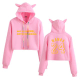 In Memory of Kobe Hoodie Kobe Peripheral Printed Women's Navel Cat Ears Hooded Sweater