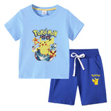 Children Pokemon Pikachu Tshirts & Shorts Cotton Short Sleeve Shorts Two Pieces Neutral