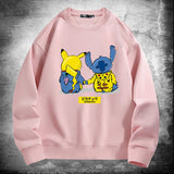 Men and Women Pokemon Pikachu Hoodie Pikachu Joint Name Stitch Back Shadow Crew Neck Pullover Sweatshirt