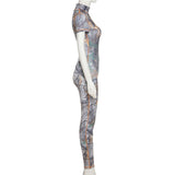 Summer women's fashion printed short-sleeved hip-lifting sports jumpsuit women