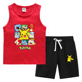 Children Pokemon Pikachu Tshirts & Shorts Summer Vest Middle Pants Sports Casual Thin Two Pieces