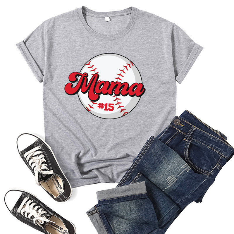 Boy Mama T Shirt Baseball Mama Printed Short Sleeve T-shirt
