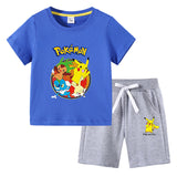 Children Pokemon Pikachu Tshirts & Shorts Cotton Short Sleeve Shorts Two Pieces
