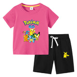 Children Pokemon Pikachu Tshirts & Shorts Cotton Short Sleeve Shorts Two Pieces Neutral