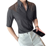 Men Shirts Stripes Half Sleeve Shirt