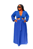 Women Plus Size Maxi Dresses Summer Binding High Waist V-neck Solid Color Long Dress Two-Piece Set