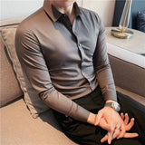Men's Shirts Fall Stretch Sweater Business Casual Slim-Fitting Long Sleeve Shirt