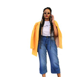 Women Plus Size Jeans High Waist Slim Denim Straight-Leg Pants