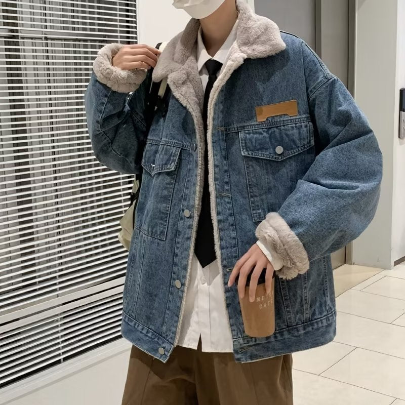 Denim Shirts Winter Men's Baggy Coat Cotton-Padded Coat