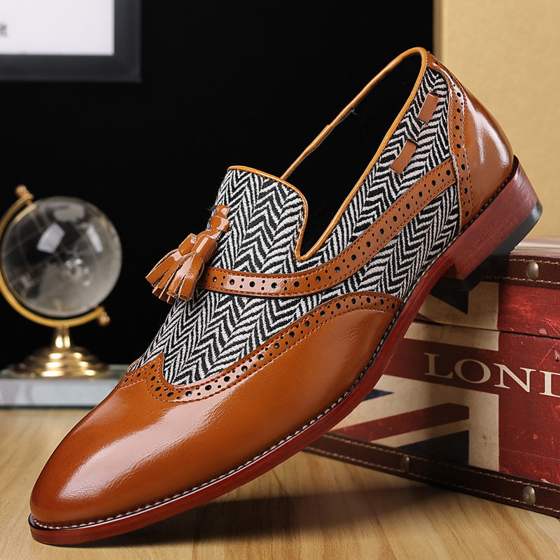 Indo Western Shoes British Style Fashion Men's Shoes Stitching Handmade Carved Breathable Tassel Loafers Leather Shoes